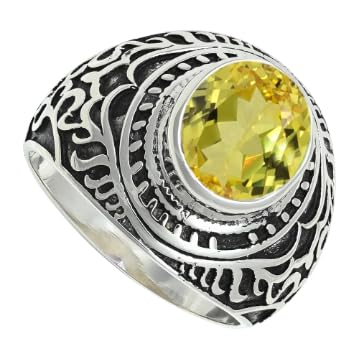 Laborgezüchteter gelber Saphir Edelstein 925 Sterling Silber Stilvoller Handgefertigter Band Ring Herren und Damen Alle Größen Schmuck ERG1219AP16_(62 (19.7)) von SILVERNROCK