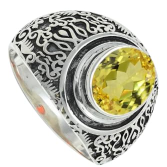 Laborgezüchteter gelber Saphir Edelstein 925 Sterling Silber Stilvoller Handgefertigter Band Ring Herren und Damen Alle Größen Schmuck ERG1220AP1_(47 (15.0)) von SILVERNROCK