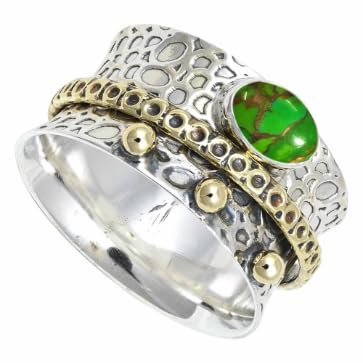 Laborgezüchteter grüner Kupfertürkis Edelstein Ring Herren und Damen Spinner Ring 925 Sterling Silber Meditationsring Schmuck ERG1213BJ6_(52 (16.6)) von SILVERNROCK