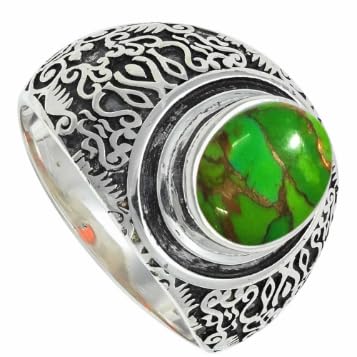 Laborgezüchteter grüner Kupfertürkis Edelstein Sterling Silber Stilvoller Handgefertigter Band Ring für Männer und Frauen in Schmuck ERG1220BJ10_(56 (17.8)) von SILVERNROCK