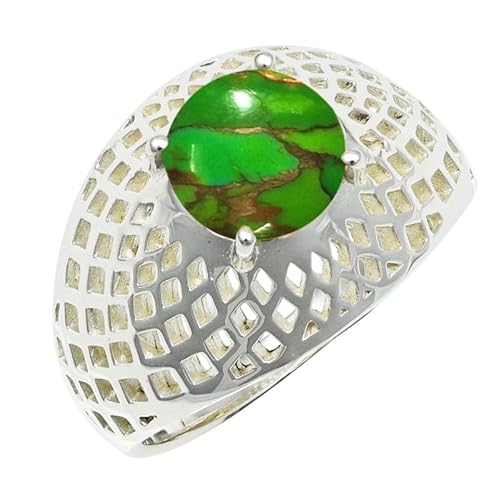 Laborgezüchteter grüner Kupfertürkis Edelstein Sterling Silber Stilvoller Handgefertigter Band Ring für Männer und Frauen in Schmuck ERG1256BJ24_(70 (22.3)) von SILVERNROCK