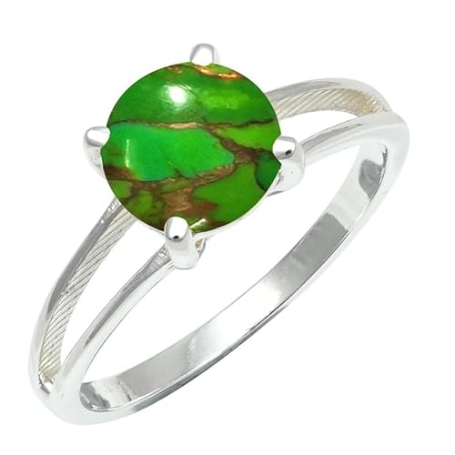Laborgezüchteter grüner Kupfertürkis Edelstein Sterling Silber Stilvoller Handgefertigter Band Ring für Männer und Frauen in Schmuck ERG1258BJ3_(49 (15.6)) von SILVERNROCK