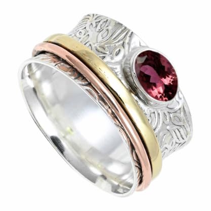 Laborgezüchteter rosa Turmalin Edelstein 925 Sterling Silber Spinnerring Herren und Damen Meditationsring handgefertigter Schmuck ERG1215AR12_(58 (18.5)) von SILVERNROCK