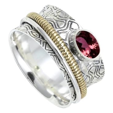 Laborgezüchteter rosa Turmalin Edelstein Ring Herren und Damen Spinner Ring 925 Sterling Silber Meditationsring handgefertigter Schmuck ERG1211AR4_(50 (15.9)) von SILVERNROCK