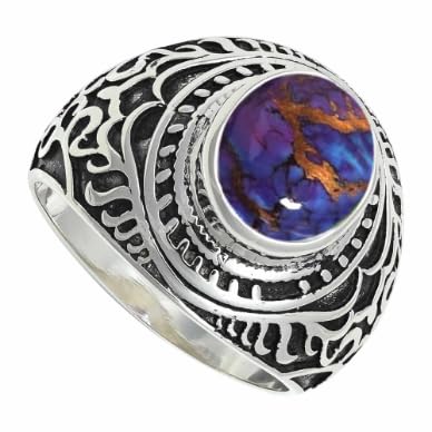 Laborgezüchteter violetter Kupfertürkis Edelstein für Herren und Damen in Sterling Silber Stilvoller Handgefertigter Band Ring Schmuck ERG1219BK19_(65 (20.7)) von SILVERNROCK