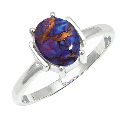 Laborgezüchteter violetter Kupfertürkis Edelstein für Herren und Damen in Sterling Silber Stilvoller Handgefertigter Band Ring Schmuck ERG1255BK14_(60 (19.1)) von SILVERNROCK