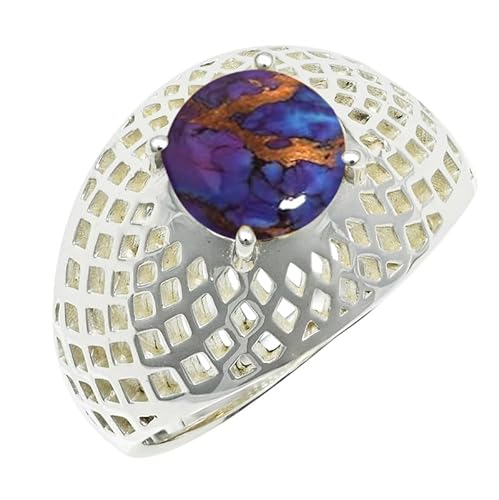 Laborgezüchteter violetter Kupfertürkis Edelstein für Herren und Damen in Sterling Silber Stilvoller Handgefertigter Band Ring Schmuck ERG1256BK6_(52 (16.6)) von SILVERNROCK