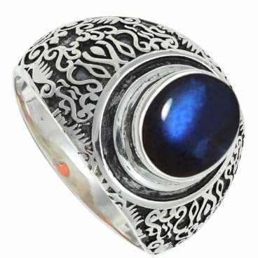 Labradorit Edelstein für Herren und Damen in allen Größen Sterling Silber Stilvoller Handgefertigter Band Ring Geschenkartikel Schmuck ERG1220BN2_(48 (15.3)) von SILVERNROCK