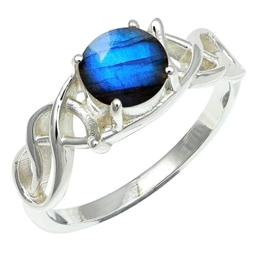 Labradorit Edelstein für Herren und Damen in allen Größen Sterling Silber Stilvoller Handgefertigter Band Ring Geschenkartikel Schmuck ERG1257BN29_(75 (23.9)) von SILVERNROCK