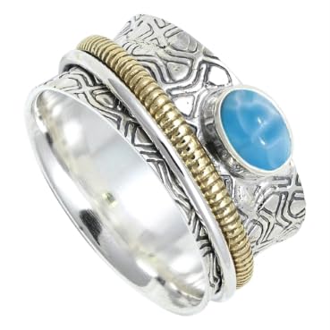 Larimar Edelstein Ring Herren und Damen Spinner Ring 925 Sterling Silber Meditationsring handgefertigter Schmuck ERG1211BF27_(73 (23.2)) von SILVERNROCK