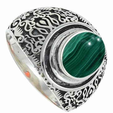 Malachit Edelstein 925 Sterling Silber Stilvoller Handgefertigter Band Ring Geschenkartikel Herren und Damen Alle Größen Schmuck ERG1220CB25_(71 (22.6)) von SILVERNROCK