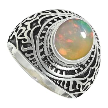 Opal Edelstein für Herren und Damen in allen Größen Sterling Silber Stilvoller Handgefertigter Band Ring Geschenkartikel Schmuck ERG1219BE3_(49 (15.6)) von SILVERNROCK