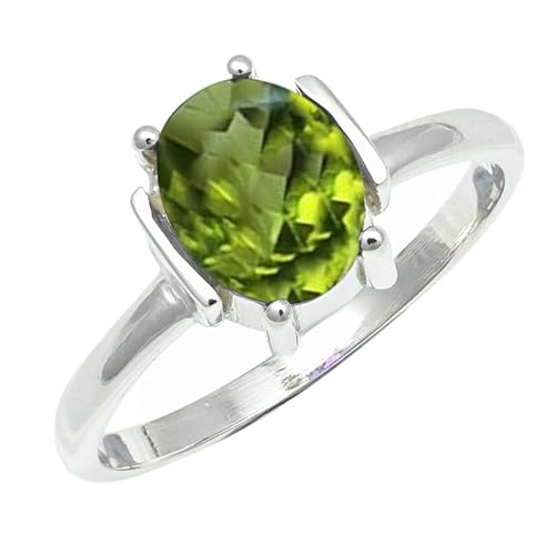 Peridot Edelstein 925 Sterling Silber Stilvoller Handgefertigter Band Ring Geschenkartikel Herren und Damen Schmuck SILVERTROVE ERG1255AJ11_(57 (18.1)) von SILVERNROCK