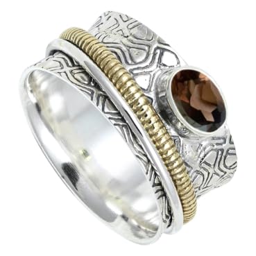 Rauchquarz Edelstein Ring Herren und Damen Spinner Ring 925 Sterling Silber Meditationsring handgefertigter Schmuck ERG1211AD24_(70 (22.3)) von SILVERNROCK
