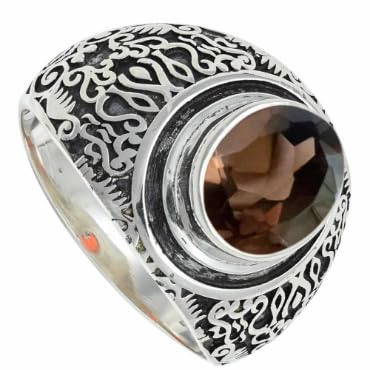 Rauchquarz Edelstein Sterling Silber Stilvoller Handgefertigter Band Ring Geschenkartikel für Männer und Frauen in allen Größen Schmuck ERG1220AD23_(69 (22.0)) von SILVERNROCK