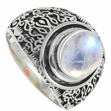 Regenbogen-Mondstein Edelstein 925 Sterling Silber Stilvoller Handgefertigter Band Ring Herren und Damen Schmuck ERG1220BO17_(63 (20.1)) von SILVERNROCK