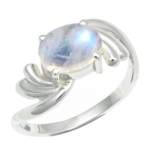 Regenbogen-Mondstein Edelstein 925 Sterling Silber Stilvoller Handgefertigter Band Ring Herren und Damen Schmuck ERG1259BO21_(67 (21.3)) von SILVERNROCK