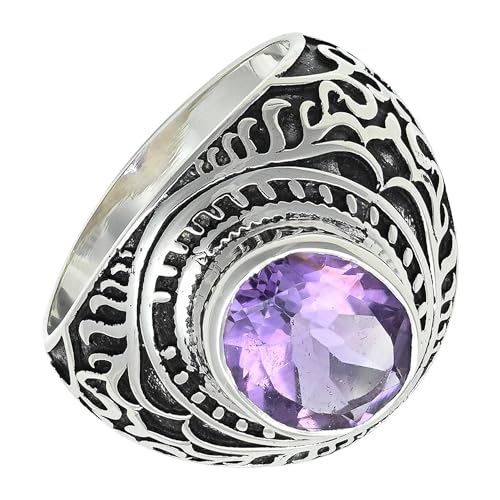 SILVERNROCK Amethyst Edelstein-Bandring 925er Sterlingsilber-Bandring Herren- und Damen-Bandring alle Größen handgefertigter Schmuck ERG-1219A_49 (15.6) von SILVERNROCK