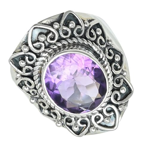 SILVERNROCK Amethyst Edelstein-Bandring 925er Sterlingsilber-Bandring Herren- und Damen-Bandring alle Größen handgefertigter Schmuck ERG-1279A_48 (15.3) von SILVERNROCK