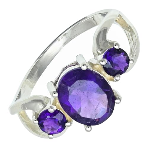 SILVERNROCK Amethyst Edelstein-Bandring für Herren und Damen alle Größen Geschenkartikel 925 Sterlingsilber-Ring handgefertigter Schmuck ERG-1264A_68 (21.6) von SILVERNROCK