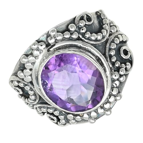 SILVERNROCK Amethyst Edelstein-Bandring für Männer und Frauen Bandring aus 925er-Sterlingsilber alle Größen handgefertigter Schmuck ERG-1278A_52 (16.6) von SILVERNROCK