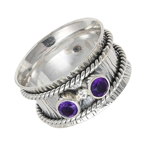 SILVERNROCK Amethyst Edelstein-Spinnerring aus 925er Sterlingsilber Spinnerring für Herren und Damen alle Größen handgefertigter Schmuck E146J_69 (22.0) von SILVERNROCK