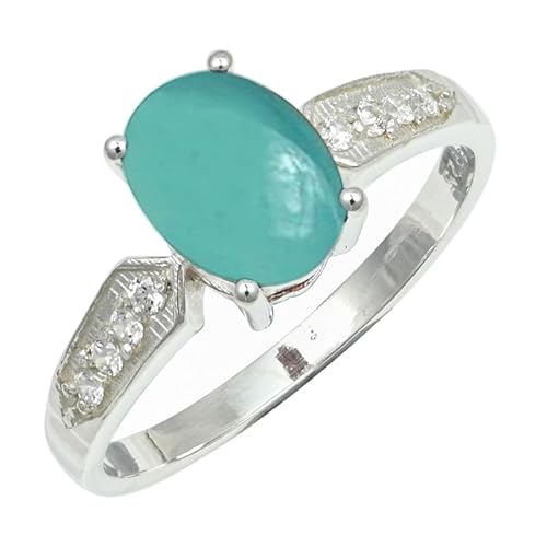 SILVERNROCK Aqua-Chalcedon-Ring aus massivem 925er-Sterlingsilber, Stein-Bandring, handgefertigt, für Herren und Damen, Schmuck ERG1250CE_74 (23.6) von SILVERNROCK
