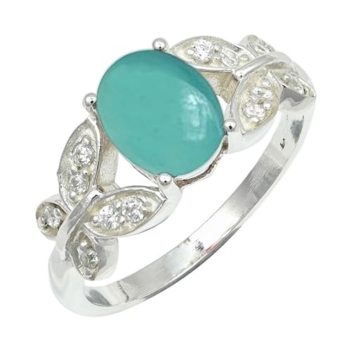 SILVERNROCK Aqua-Chalcedon-Ring aus massivem 925er-Sterlingsilber, Stein-Bandring, handgefertigt, für Herren und Damen, Schmuck ERG1251CE_47 (15.0) von SILVERNROCK