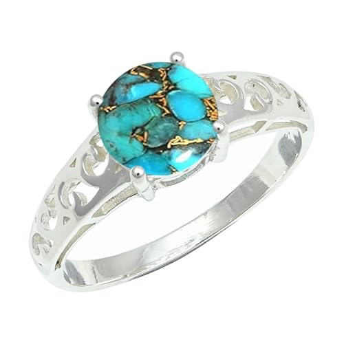 SILVERNROCK Blauer Kupfer-Türkis-Ring aus massivem 925er-Sterlingsilber, Steinbandring, handgefertigt, für Herren und Damen, Schmuck ERG1254BI_58 (18.5) von SILVERNROCK