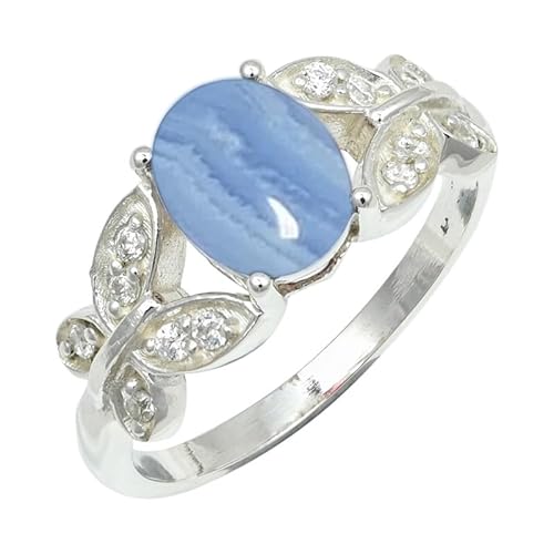 SILVERNROCK Blauer Spitzen-Achat-Ring aus massivem 925er-Sterlingsilber, Stein-Bandring, handgefertigt, für Herren und Damen, Schmuck ERG1251CG_71 (22.6) von SILVERNROCK