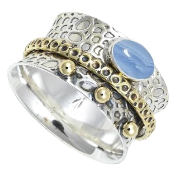 SILVERNROCK Blauer Spitzenachat-Edelstein-Spinnerring, 925er Sterlingsilber Meditationsring für Männer und Frauen alle Größen, handgefertigter Schmuck ERG1213CG25_(71 (22.6)) von SILVERNROCK