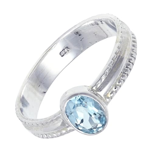 SILVERNROCK Blautopas Edelstein-Bandring für Herren und Damen alle Größen Geschenkartikel 925 Sterlingsilber-Ring handgefertigter Schmuck ERG-126D_51 (16.2) von SILVERNROCK