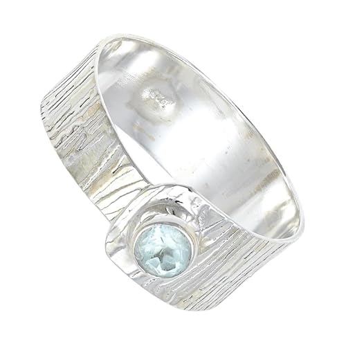 SILVERNROCK Blautopas Edelstein-Bandring für Herren und Damen alle Größen Geschenkartikel 925 Sterlingsilber-Ring handgefertigter Schmuck ERG-135J_67 (21.3) von SILVERNROCK