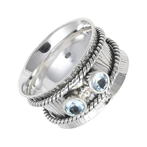 SILVERNROCK Blautopas Edelstein-Spinnerring aus 925er Sterlingsilber Spinnerring für Herren und Damen alle Größen handgefertigter Schmuck E146L_62 (19.7) von SILVERNROCK