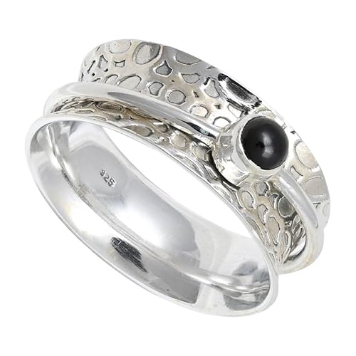 SILVERNROCK Cabochon-Granat Edelstein-Spinnerring für Herren und Damen 925er-Sterlingsilber Spinnerring Geschenkartikel handgefertigter Schmuck E145E_68 (21.6) von SILVERNROCK