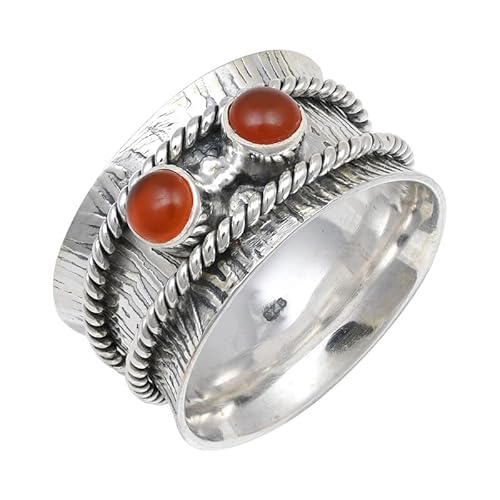 SILVERNROCK Cabochon-Karneol Edelstein-Spinnerring aus 925er Sterlingsilber Spinnerring für Herren und Damen alle Größen handgefertigter Schmuck E146H_71 (22.6) von SILVERNROCK