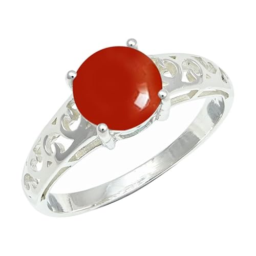 SILVERNROCK Cabochon-Karneol-Ring aus massivem 925er-Sterlingsilber, Stein-Bandring, handgefertigt, für Herren und Damen, Schmuck ERG1254BZ_53 (16.9) von SILVERNROCK