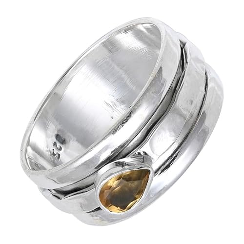 SILVERNROCK Citrin Edelstein-Spinnerring für Herren und Damen 925er-Sterlingsilber Spinnerring Geschenkartikel handgefertigter Schmuck E141E_73 (23.2) von SILVERNROCK