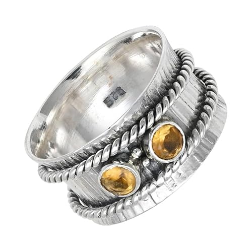 SILVERNROCK Citrin Edelstein-Spinnerring für Herren und Damen 925er-Sterlingsilber Spinnerring Geschenkartikel handgefertigter Schmuck E146C_70 (22.3) von SILVERNROCK