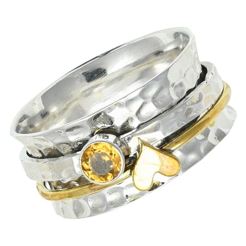 SILVERNROCK Citrin Edelstein-Spinnerring für Herren und Damen 925er-Sterlingsilber Spinnerring Geschenkartikel handgefertigter Schmuck ERG-1271A_66 (21.0) von SILVERNROCK