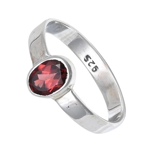 SILVERNROCK Granat Edelstein 925 Sterling Silber Bandring Herren- und Damenbandring Alle Größen Geschenkartikel Handgefertigter Schmuck ERG-129C_52 (16.6) von SILVERNROCK