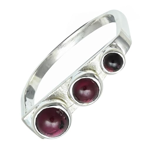 SILVERNROCK Granat Edelstein-Bandring 925er Sterlingsilber-Bandring Herren- und Damen-Bandring alle Größen handgefertigter Schmuck ERG-1265A_50 (15.9) von SILVERNROCK