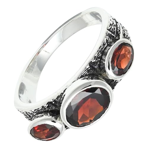 SILVERNROCK Granat Edelstein-Bandring für Herren und Damen alle Größen Geschenkartikel 925 Sterlingsilber-Ring handgefertigter Schmuck ERG-1262A_50 (15.9) von SILVERNROCK