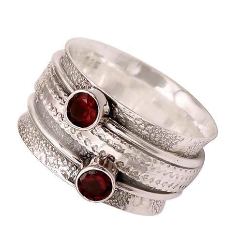 SILVERNROCK Granat Edelstein-Spinnerring für Herren und Damen 925er-Sterlingsilber Spinnerring Geschenkartikel handgefertigter Schmuck E149A_70 (22.3) von SILVERNROCK