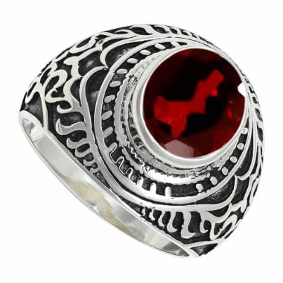 SILVERNROCK Granat Edelstein Sterling Silber Stilvoller Handgefertigter Band Ring Geschenkartikel für Männer und Frauen in Schmuck ERG1219AB11_(57 (18.1)) von SILVERNROCK