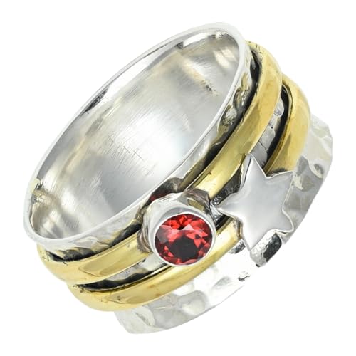 SILVERNROCK Granat Spinner-Ring 925er Sterlingsilber Spinner-Ring für Männer und Frauen Spinner-Ring alle Größen Geschenke Schmuck ERG-1266A_52 (16.6) von SILVERNROCK