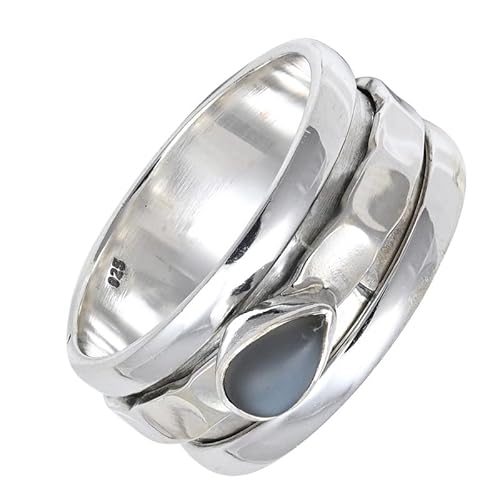 SILVERNROCK Grauer Mondstein Edelstein-Spinnerring aus 925er Sterlingsilber Spinnerring für Herren und Damen alle Größen handgefertigter Schmuck E141F_70 (22.3) von SILVERNROCK