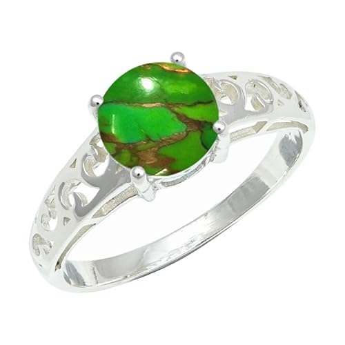 SILVERNROCK Grüner Kupfer-Türkis-Ring aus massivem 925er-Sterlingsilber, Steinbandring, handgefertigt, für Herren und Damen, Schmuck ERG1254BJ_63 (20.1) von SILVERNROCK