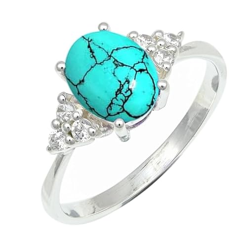SILVERNROCK Lab Created Türkis-Ring aus massivem 925er-Sterlingsilber, Steinbandring, handgefertigt, für Herren und Damen, Schmuck ERG1246BU_71 (22.6) von SILVERNROCK