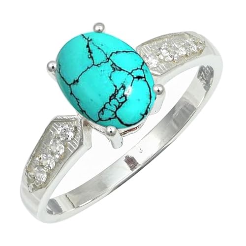 SILVERNROCK Lab Created Türkis-Ring aus massivem 925er-Sterlingsilber, Steinbandring, handgefertigt, für Herren und Damen, Schmuck ERG1250BU_47 (15.0) von SILVERNROCK
